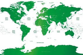 Samolepiaca tapeta mapa sveta s jednotlivými štátmi v zelenej farbe - 375x250