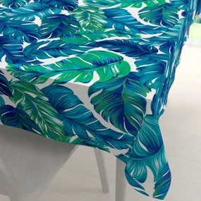 Biante Bavlnený obdĺžnikový obrus Sandra SA-606 Modro-zelené tropické listy na bielom 50x100 cm
