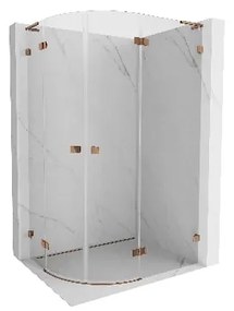 Mexen Lunar, L pravý polkruhový sprchový kút 90 x 80 cm, 8mm číre sklo, profil ružové zlato, 833L-090P-080L-60-00