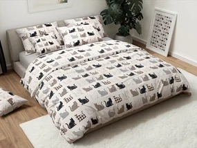 Obliečky z Renforcé bavlny PATTERNED CATS béžové Rozmer obliečky: 2 ks 70 x 90 cm | 200 x 220 cm