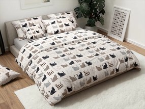 Obliečky z Renforcé bavlny PATTERNED CATS béžové Rozmer obliečky: 2 ks 70 x 90 cm | 200 x 220 cm