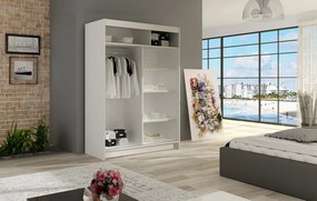 Šatníková skriňa so zrkadlom Angelo - šírka 120 cm, biela