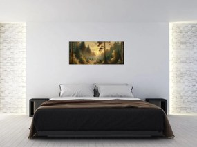 Obraz - Slnko žiariace lesom (120x50 cm)