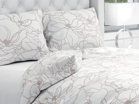 Biante Bavlnené posteľné obliečky Sandra SA-268 Béžové designové kvety na bielom Predĺžené 140x220 a 70x90 cm