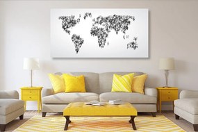 Obraz na korku mapa sveta pozostávajúca z ľudí v čiernobielom prevedení