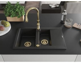 Mexen Gaspar, 1,5-komorový granitový drez 737x475x177 mm a drezová batéria Savita, čierna, 6507-77-672601-50