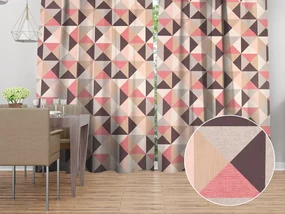 Biante Zamatový záves Tamara TMR-048 Ružovo-hnedo-sivé trojuholníky 145x190 cm