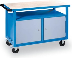 Pojazdný pracovný stôl do dielne GD, smrek + buková preglejka, 2 skrinky, 1190 x 600 x 850 mm, sivá