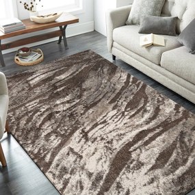 Moderný koberec do obývačky s vlnitým vzorom hnedej farby Šírka: 120 cm | Dĺžka: 170 cm