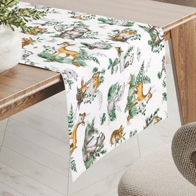 Biante Detský bavlnený behúň na stôl Sandra SA-459 Lesné zvieratká na bielom 35x140 cm