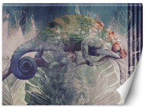 Fototapeta, Chameleon na větvi v džungli - 150x105 cm