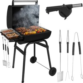 Veľký BBQ gril na drevené uhlie s poklopom a teplomerom