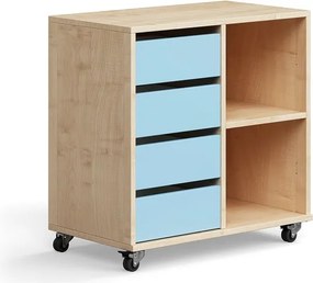 Úložná skriňa CASPER, 4 zásuvky, 2 priehradky, breza, modrá