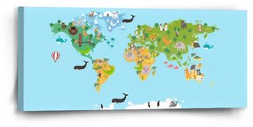 Sablio Obraz Zvieracia mapa sveta - 110x50 cm
