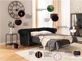 Čierna zamatová rozkladacia pohovka 203 cm York Blik – Ropez