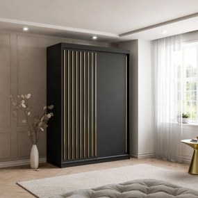 ŠATNÍKOVÁ SKRIŇA S POSUVNÝMI DVERAMI CYNTIA ČIERNA + ZLATÉ LIŠTY 150 cm