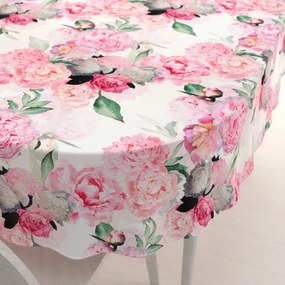Biante Zamatový oválny obrus Tamara TMR-037 Ružové pivonky na bielom 80x120 cm
