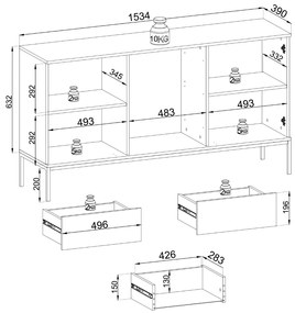 KOMODA ALESSIO 154 cm KAŠMÍR LED ŠUPLÍKY