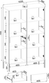 Vitrína Sento, čierna/dub wotan, s osvetlením