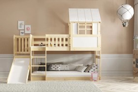 Domčeková posteľ ANTRESOLA 200×90 cm so šmykľavkou a strieškou – borovica