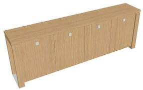 Nízka skriňa Verno+ S 260 x 46 x 90 cm, dub svetlý / červená