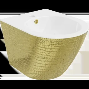 Mexen Lena závesný bidet, Biela/Zlatá vzor rybích šupín - 35224808