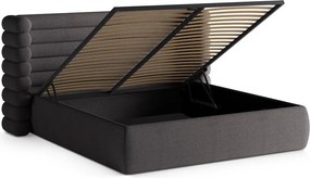 Tmavosivá čalúnená dvojlôžková posteľ s úložným priestorom s roštom 200x200 cm Mount – Micadoni