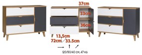 Komoda Mimone K1D3SZ (dub zlatý + biela matná + grafit). Vlastná spoľahlivá doprava až k Vám domov. 1051784