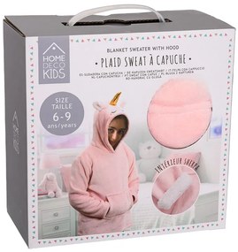 Detská mikinová deka s rukávmi a kapucňou HOODIE UNICORN ružová