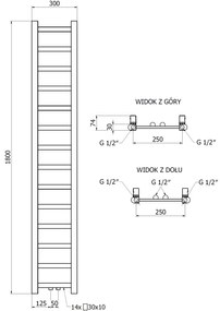 Mexen Bolt, vykurovacie teleso 1800 x 300 mm, 351 W, spodné a stredové, čierna, W126-1800-300-00-70