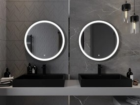 Mexen Esso, okrúhle LED podsvietené kúpeľňové zrkadlo 70 cm, 6000K, vykurovacia podložka proti zahmlievaniu, čierny rám, 9825-070-070-611-70