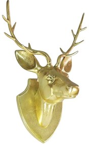 Zlatá nástenná kovová hlava jeleňa - 34 * 24cm