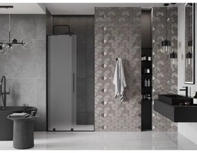 Mexen Velar L, posuvné sprchové dvere do otvoru 110 cm, 8mm sklo námraza, čierna matná, 871-110-003-31-66