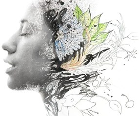Samolepiaca tapeta profil ženskej tváre s kvetmi