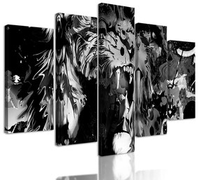 5-dielny obraz abstrakcia leva v čiernobielom prevedení