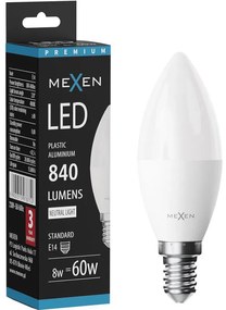 Mexen Nova, LED žiarovka E14, C37, 8W, teplá - 3000K, 840 lm - L102-E14-0830-01