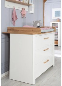 Biela nízka detská komoda v dekore duba s prebaľovacím pultom 119x100 cm Ava – Roba