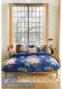 Námornícky modré obliečky na dvojlôžko z bavlneného saténu Bonami Selection Floret, 200 x 220 cm