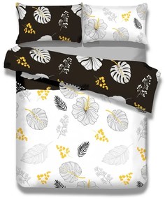 Flanelové posteľné prádlo AmeliaHome Leaves bielo-čierne