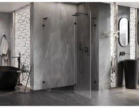 Mexen Lunar, L pravý päťuholníkový sprchový kút 90 x 80 cm, 8mm číre sklo, čierny profil, 831L-090P-080L-70-00-P