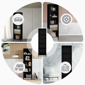 Čierny kovový regál na knihy MARIO Modern 500 x 1800 x 350 mm