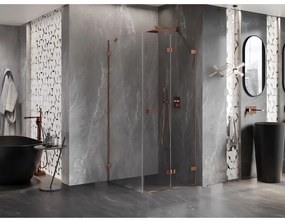 Mexen Lunar-F, 1-krídlový sprchový kút so skladacími dverami, pravý, 70 x 70 cm, 8mm číre sklo, ružové zlato profil, 836-070-070-60-00-P