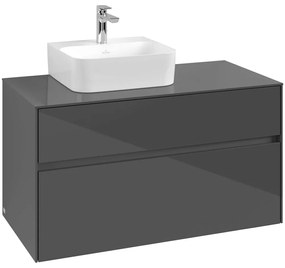 VILLEROY &amp; BOCH Collaro závesná skrinka pod umývadlo na dosku (umývadlo vľavo), 2 zásuvky, 1000 x 500 x 548 mm, Glossy Grey, C09500FP