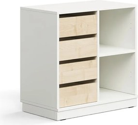 Úložná skrinka CASPER, 4 zásuvky, 2 priehradky, so soklom, biela/breza