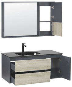 Súprava kúpeľňového nábytku so zrkadlovou skrinkou 100 cm svetlé drevo/sivá TERUEL Beliani