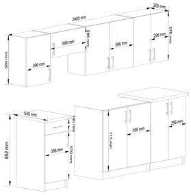 Kuchynská linka Lima 2,4 m biela/dub sonoma