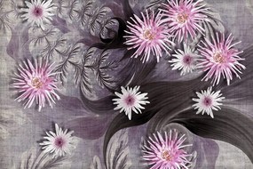 Samolepiaca tapeta ružové kvety na abstraktnom pozadí