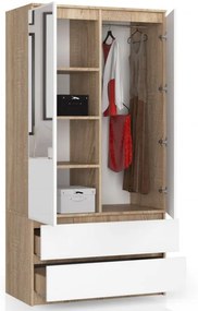 Skriňa S 90 cm 2D 2SZ 2 zrkadlá CLP sonoma / biela