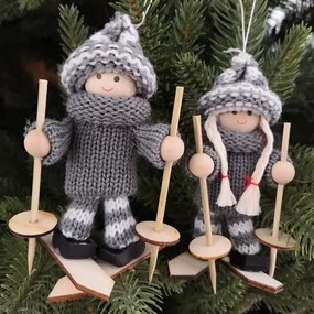 DECOLED Závěsná dekorace lyžař a lyžařka, 13,5x7,5 cm