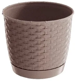 květináč RATOLLA ROUND 16,5 v.14,2cm,2l,BÉŽ tm. (7529U) s miskou, 22 cm